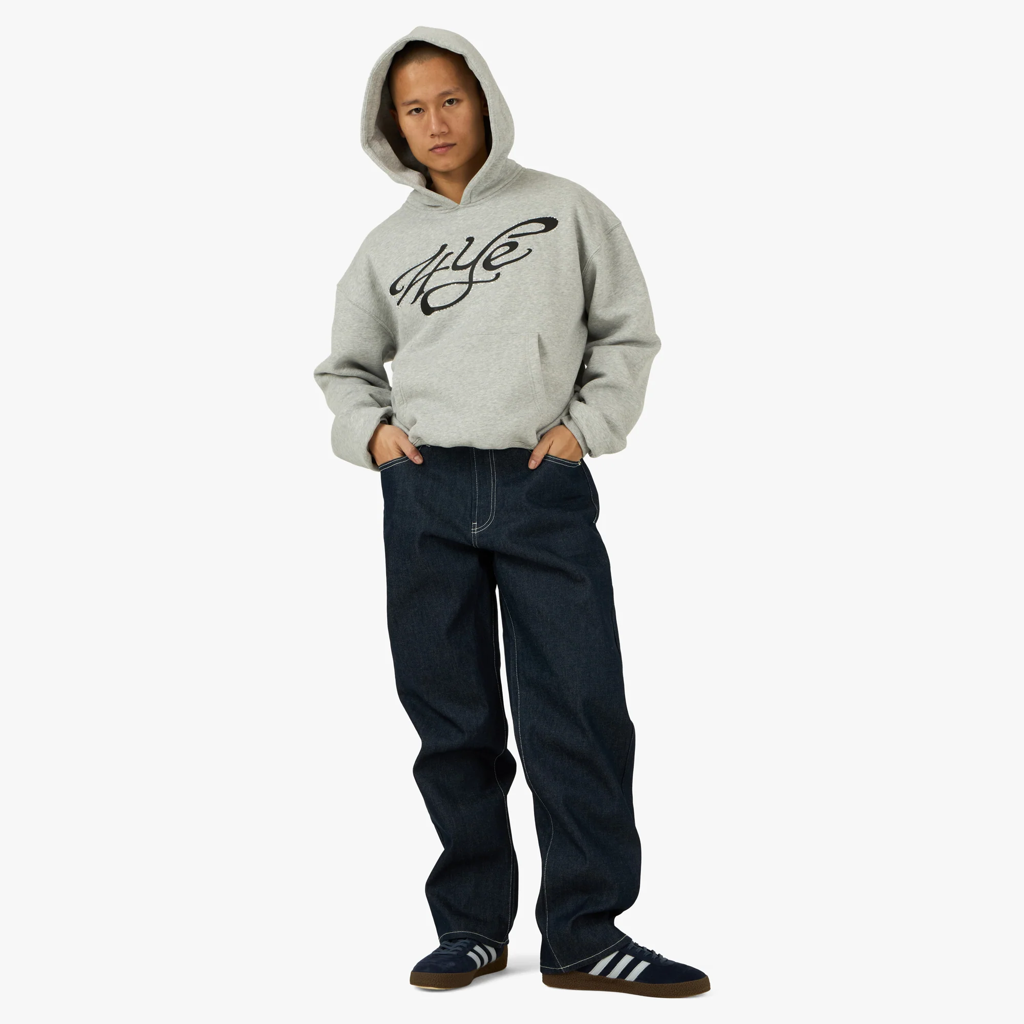 4YE Signature Rhinestone Hoodie Light Heather Grey - Image 6